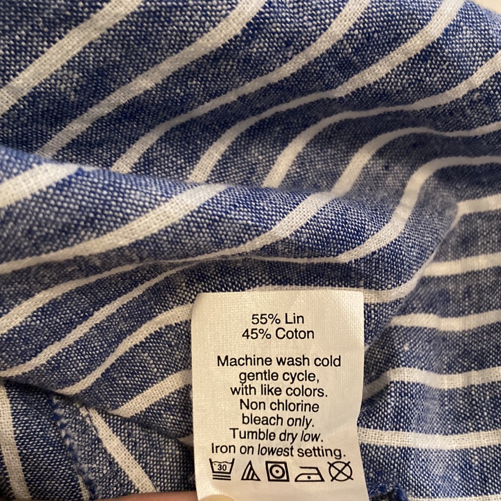 Madewell One Shoulder Ruffle Blue Striped Linen/Cotton Blend Top Size 4 - Picture 6 of 9